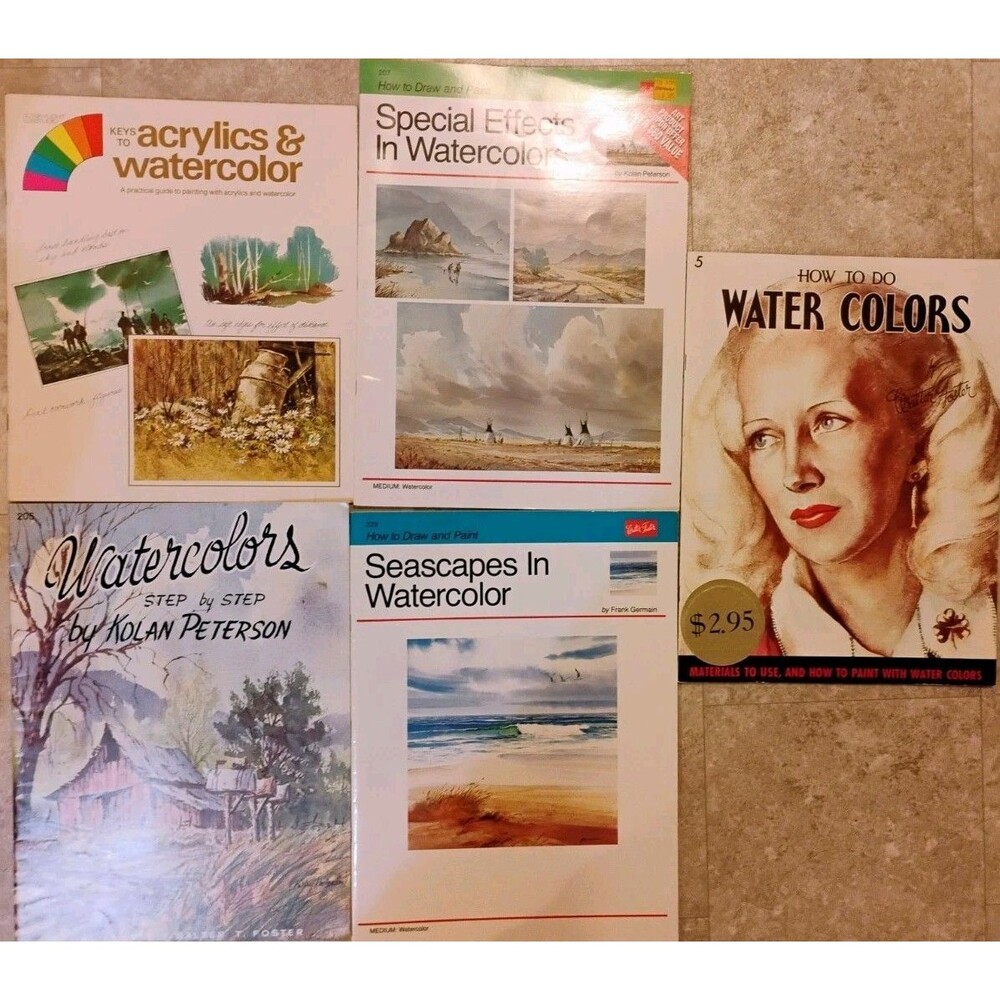 Lot of 5 Vintage Walter Foster Art Books Watercolor Seascapes Special Effects
